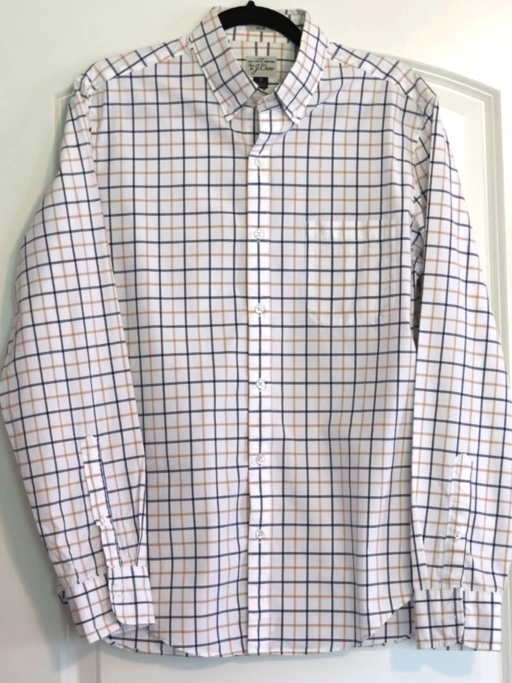 J.Crew Men’s Cotton Windowpane Plaid Button Down Shirt M Navy Tan Preppy